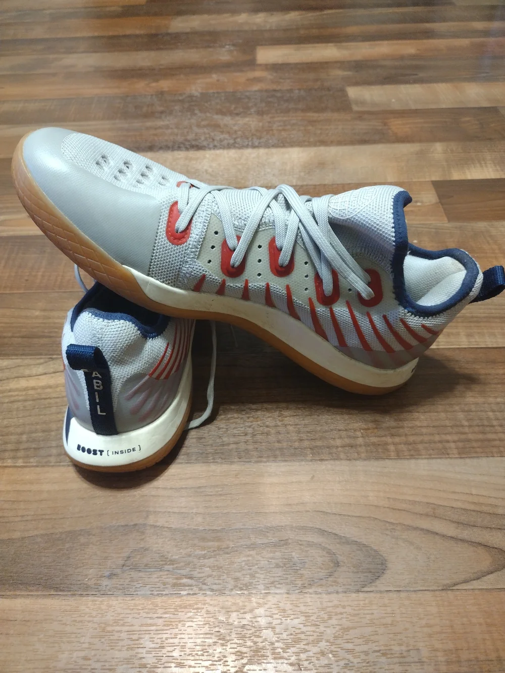 adidas Men's Athletic Shoes Gray with Red Accents and Gum Sole